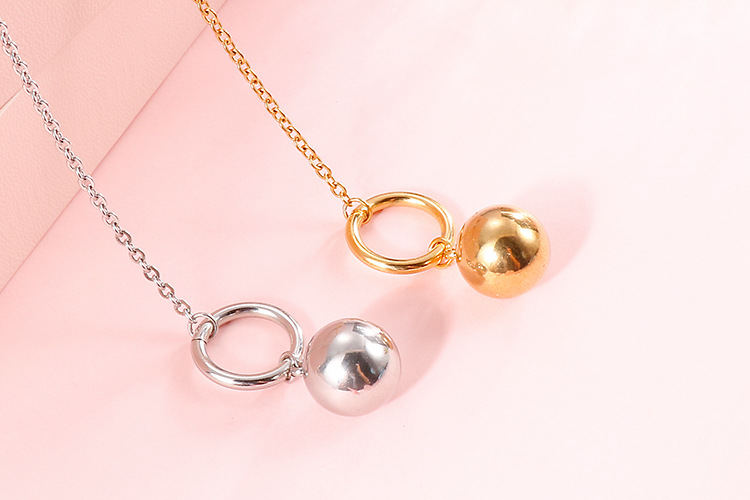 simple fashionable golden ball OT buckle necklace earrings stainless steel set wholesale nihaojewelr
