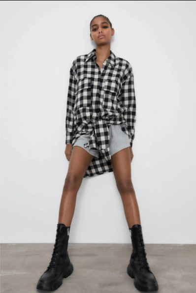 casual lapel loose check shirt  NSAM22494