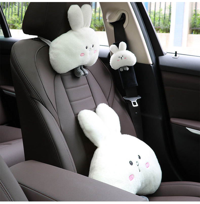 Car cartoon headrest four seasons universal cute rabbit car neck pillow pillow plush car chair back waist support