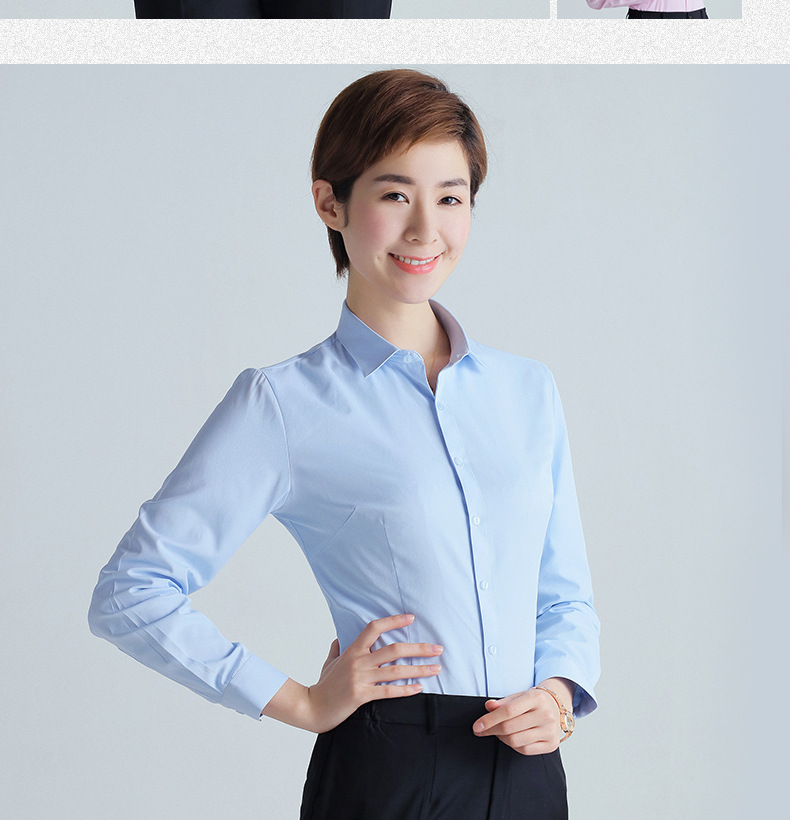 新款女士方领长袖衬衫商务工作服定制LOGO女职业装白衬衣一件代发详情图13
