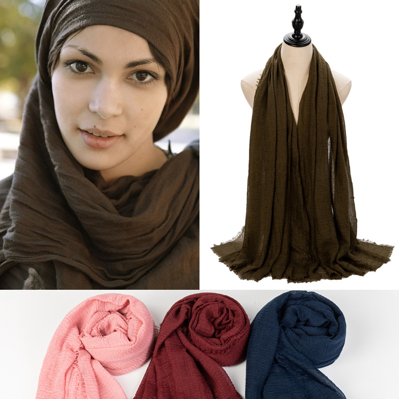 Cross border AliExpress Selling lady Cotton and hemp Solid monochrome Baotou scarf Hijab new pattern fold Turban