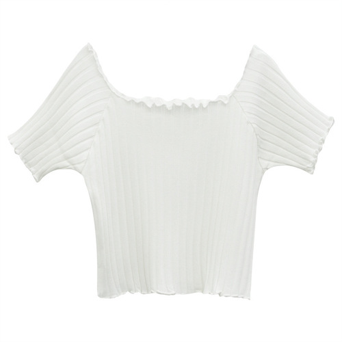 Short White Top for Women, 2025 Summer Ins-style Korean-style Off-shoulder Short-sleeve T-shirt with Knitted Base Layer