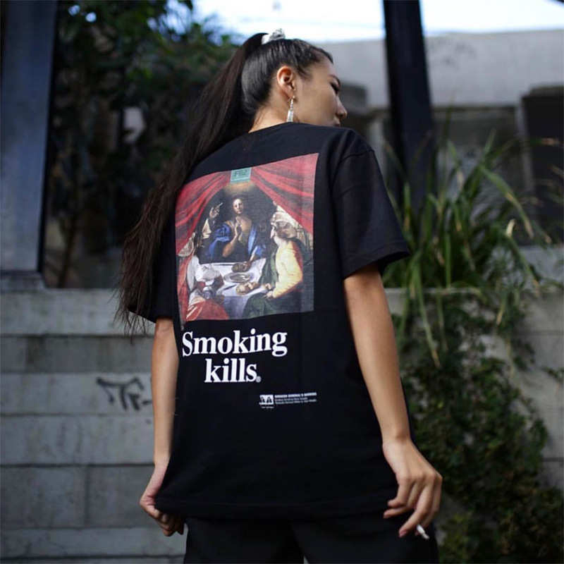 New Japanese Tide Brand Fr2 Rabbit Spoof Literary Smoking Kills Short Sleeved Men S And Women S T Shirt Round Neck Tee
