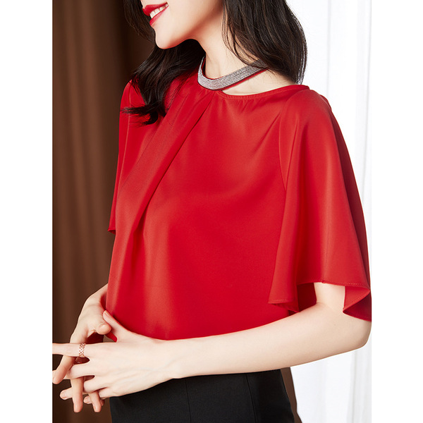 Women’s Chiffon Shirt Short Sleeve summer off shoulder fashion lotus leaf sleeve Korean small shirt