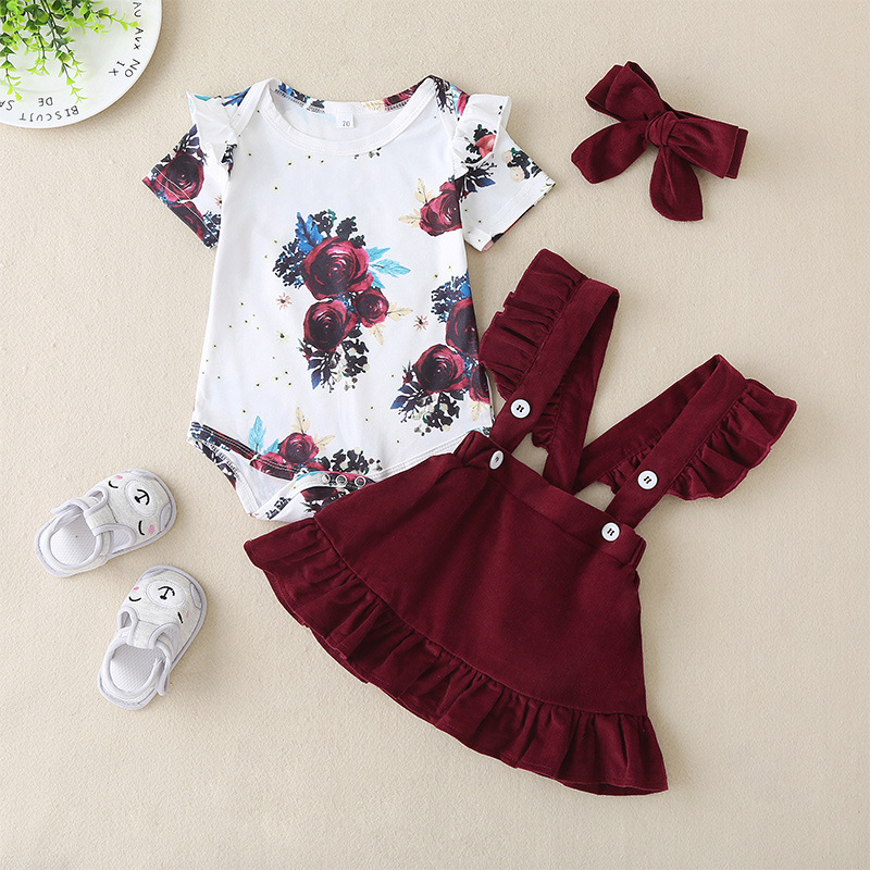 Conjunto De Dos Piezas Con Estampado Floral De Traje De Falda Superior De Manga Corta A La Moda Para Niña De Verano display picture 2