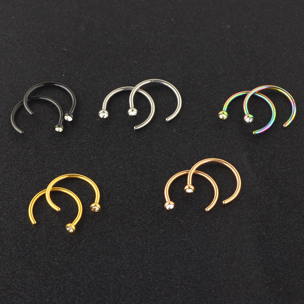 C-Shaped Stainless Steel Rhinestone Nose Ring - Diamond Nose Nail False Nose Jewelry detail image 5