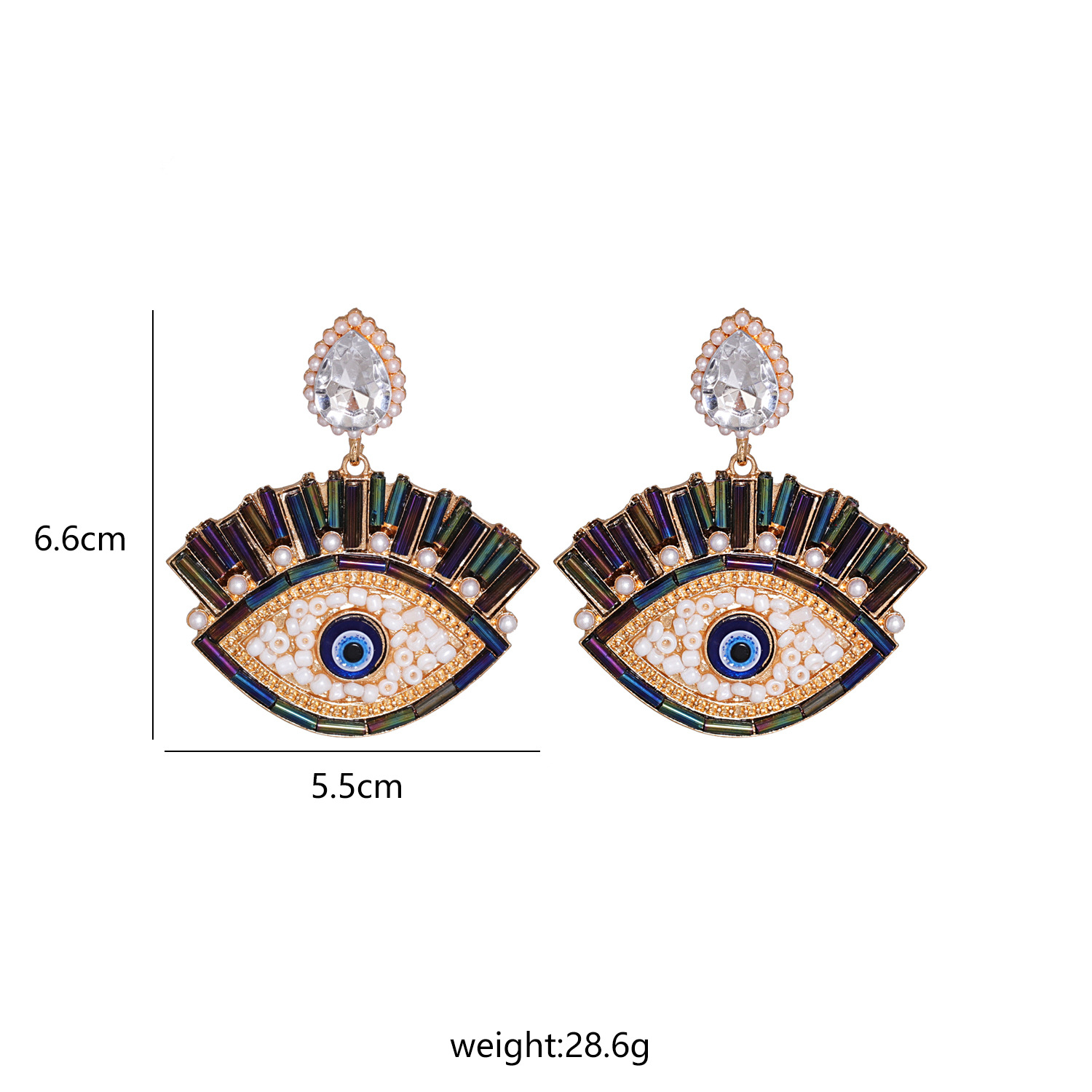 Boucles Oreilles Diamant Colorées Incrustées En Alliage De Perles Exagérées Oeil De Démon display picture 1