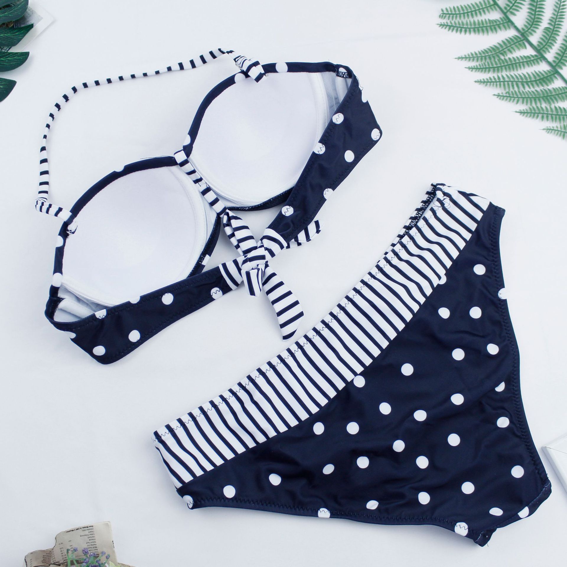 New Summer Women Retro Polka Dot Striped Bikini Suit