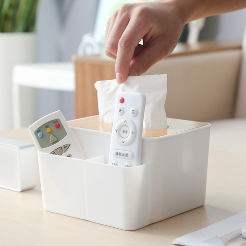 Desktop plastic tissue box living room coffee table remote control multifunctional tissue storage box wooden bathroom tissue box