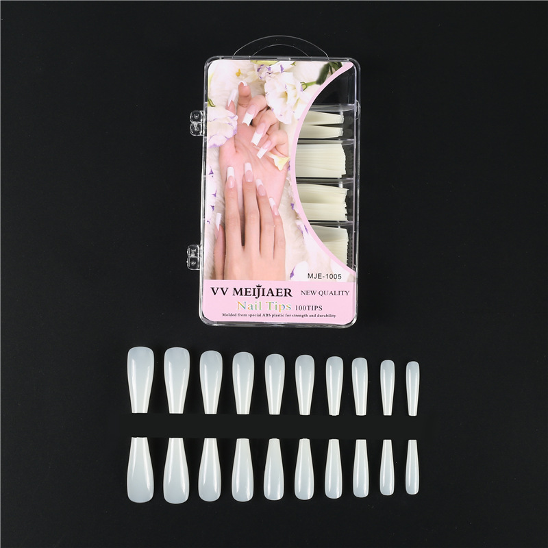 Uñas postizas largas transparentes 100 piezas - Forma trapezoidal larga - Full cover - Naturales - Para extensión de uñas - Venta al por mayor