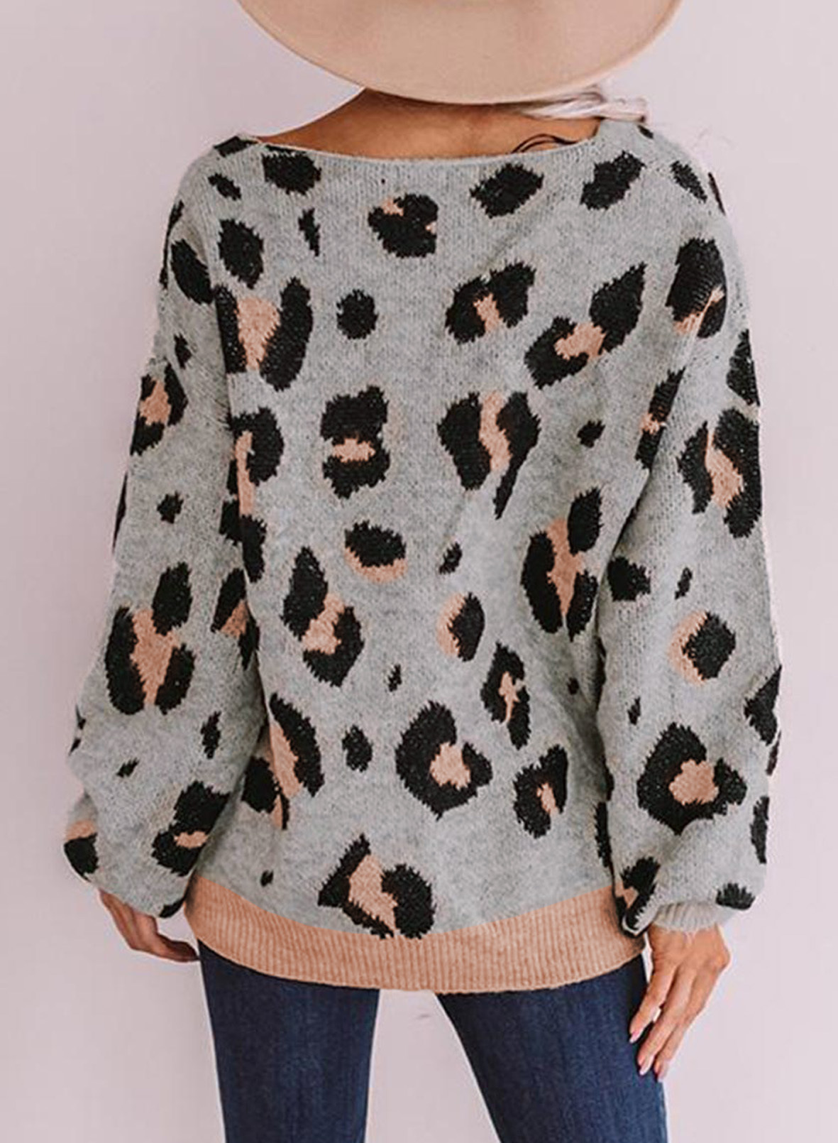 autumn new loose leopard pattern v-neck pullover sweater  NSSI12828