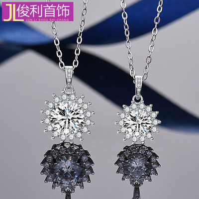 厂家批发热销饰品吊坠 女士时尚配饰空托莫桑钻太阳花925纯银项链
