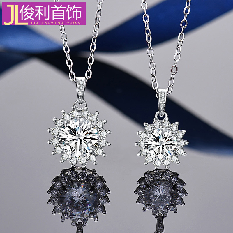 厂家批发热销饰品吊坠 女士时尚配饰空托莫桑钻太阳花925纯银项链