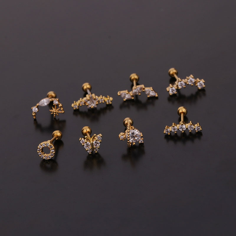 Ear Cartilage Rings & Studs Lady Flower 316 Stainless Steel  Copper Inlaid Zircon display picture 12