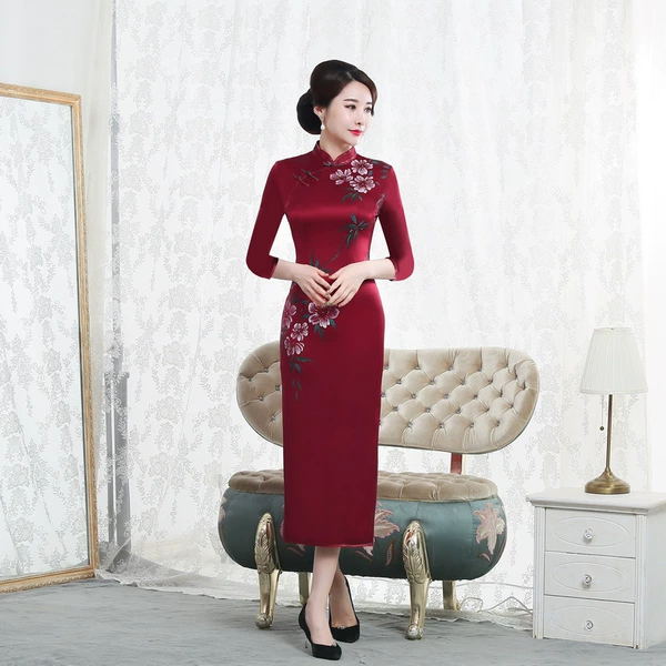White flower [7 -point sleeve acetic acid] wine red