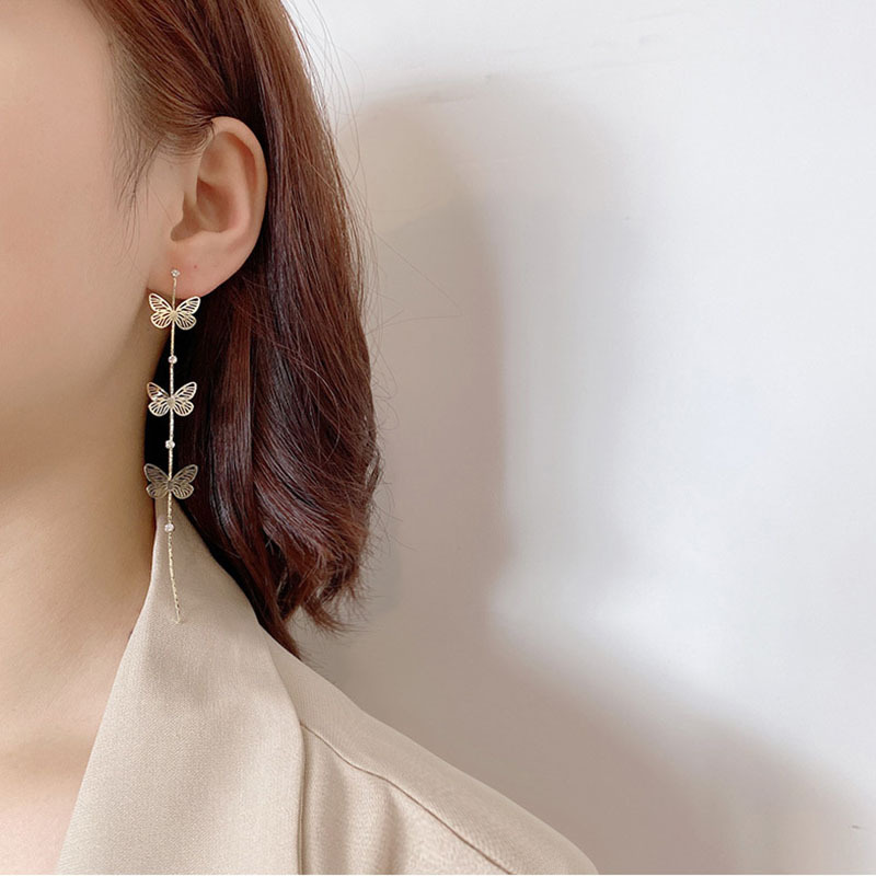 925 Silver Needle Korean Summer New Butterfly Earrings Long Section Tassel Earrings Ear Jewelry Wholesale Nihaojewelry display picture 3