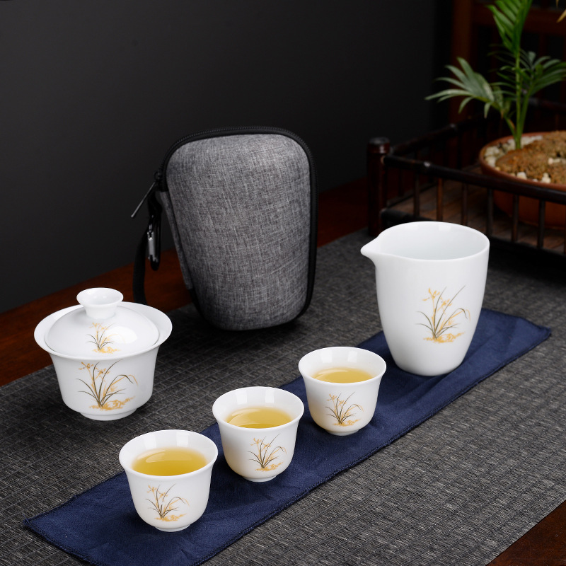 创意日式便携式陶瓷快客杯一壶三杯旅行茶具套装广告礼品定制logo
