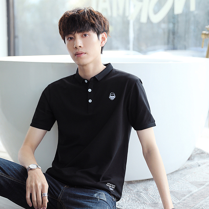 2020简约男士polo衫休闲宽松刺绣潮牌夏季新款青年纯色衣服男短袖