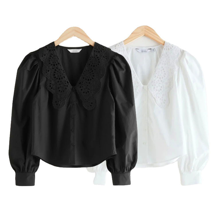 single-breasted long-sleeved solid color embroidery shirt NSLD16629