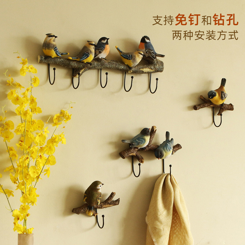 originality Birds Hooks Entrance Doorway key Coat hook Wall decorate Free punch Wall hanging metope clothes Hat hook