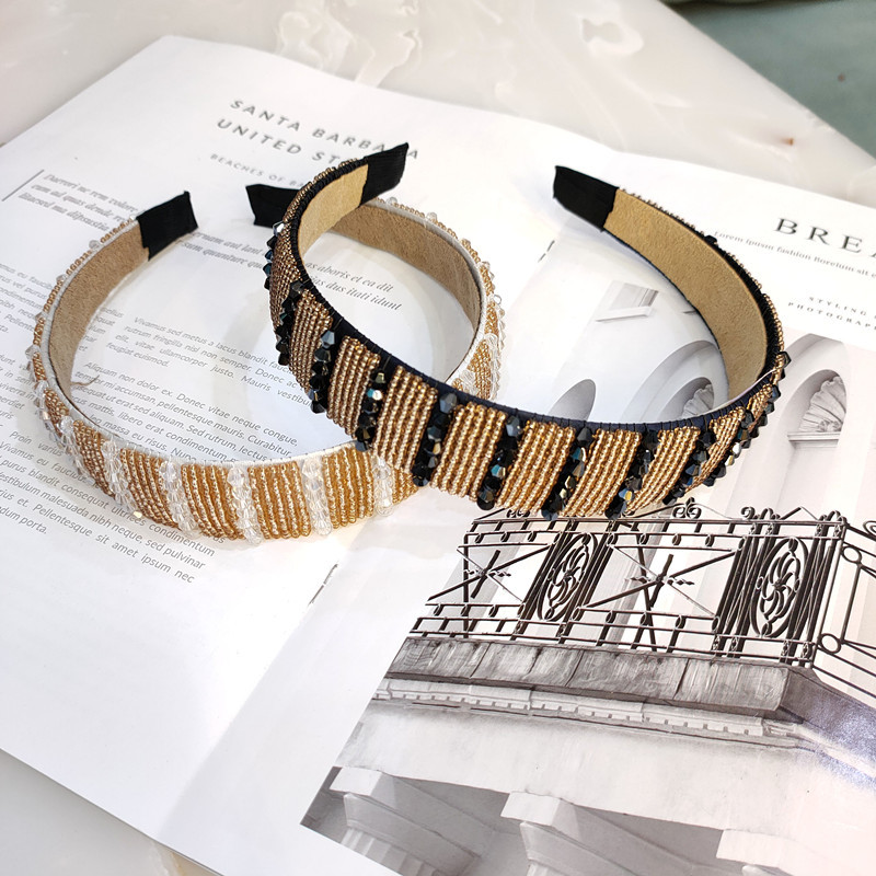 Korean Fashion Wide-brimmed Hand-woven Crystal Hair Band High-end Luxury Fashion Hairpin Boutique Pressure Headband Female Hair Accessories Wholesale Nihaojewelry display picture 2