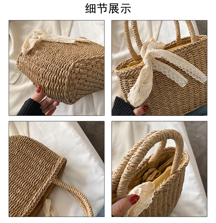 Spring New Straw Woven Bag Holiday Woven Bag Sen Department Beach Holiday Beach Bag Vegetable Basket Type Female Bag display picture 13