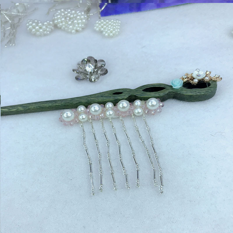 未标题-小四花混粉色水晶加纯珍珠吊坠