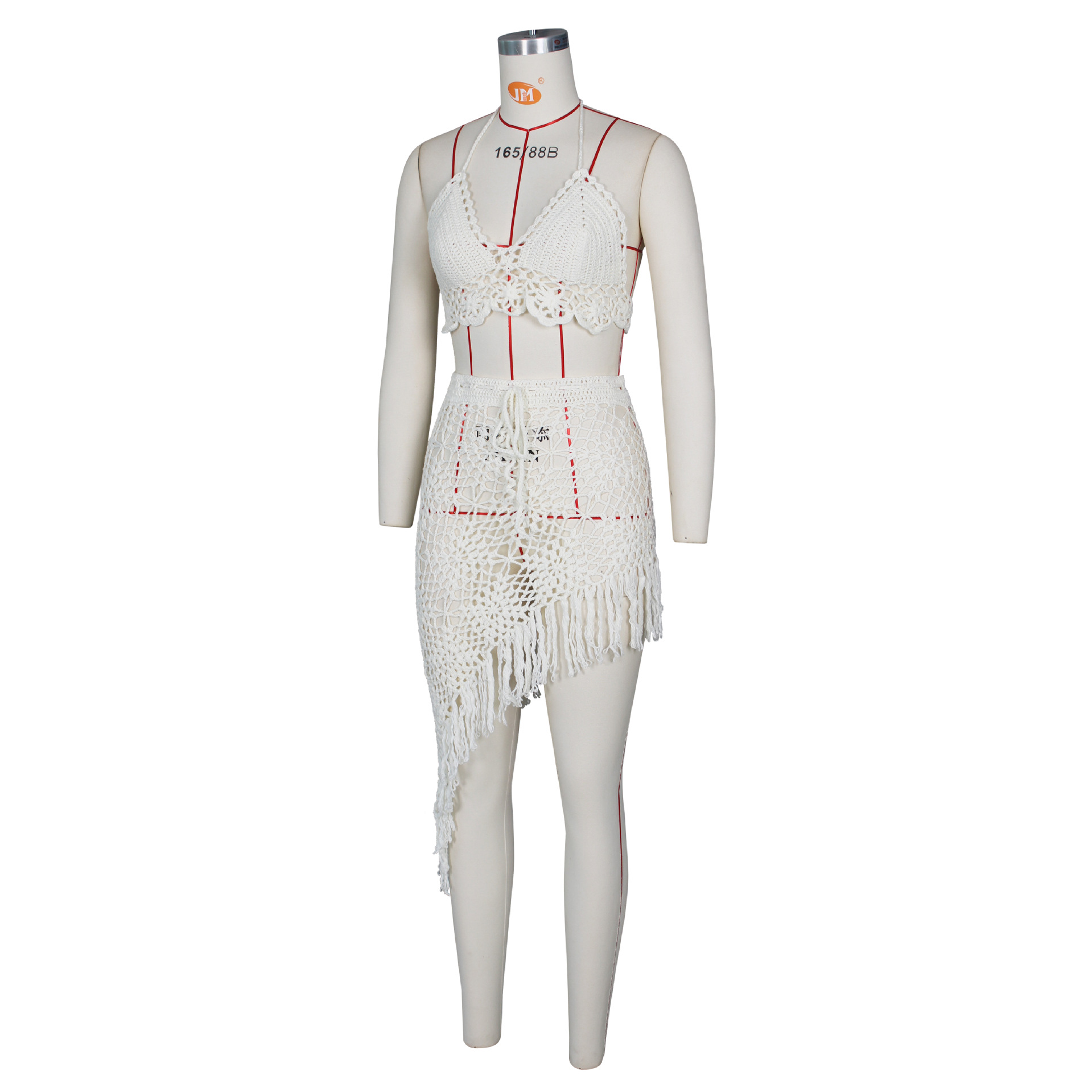 Hot Sale European And American Women's Fashion Sexy Handmade Crochet Tassel Casual Beach Swimwear Set_ecoleips.com