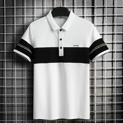 男士夏季polo衫条纹短袖新款韩版青年潮流T恤翻领百搭修身体恤衫|ru