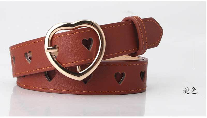 63g Weight Alloy Material Heart, Solid Color Pattern Women'S Gender Basic Style Khaki, Coffee, White, Pink, Red, Green, Camel, Black Color Simple Wild Love Hollow Belt Ladies Pin Buckle Jeans Belt Wholesale 7