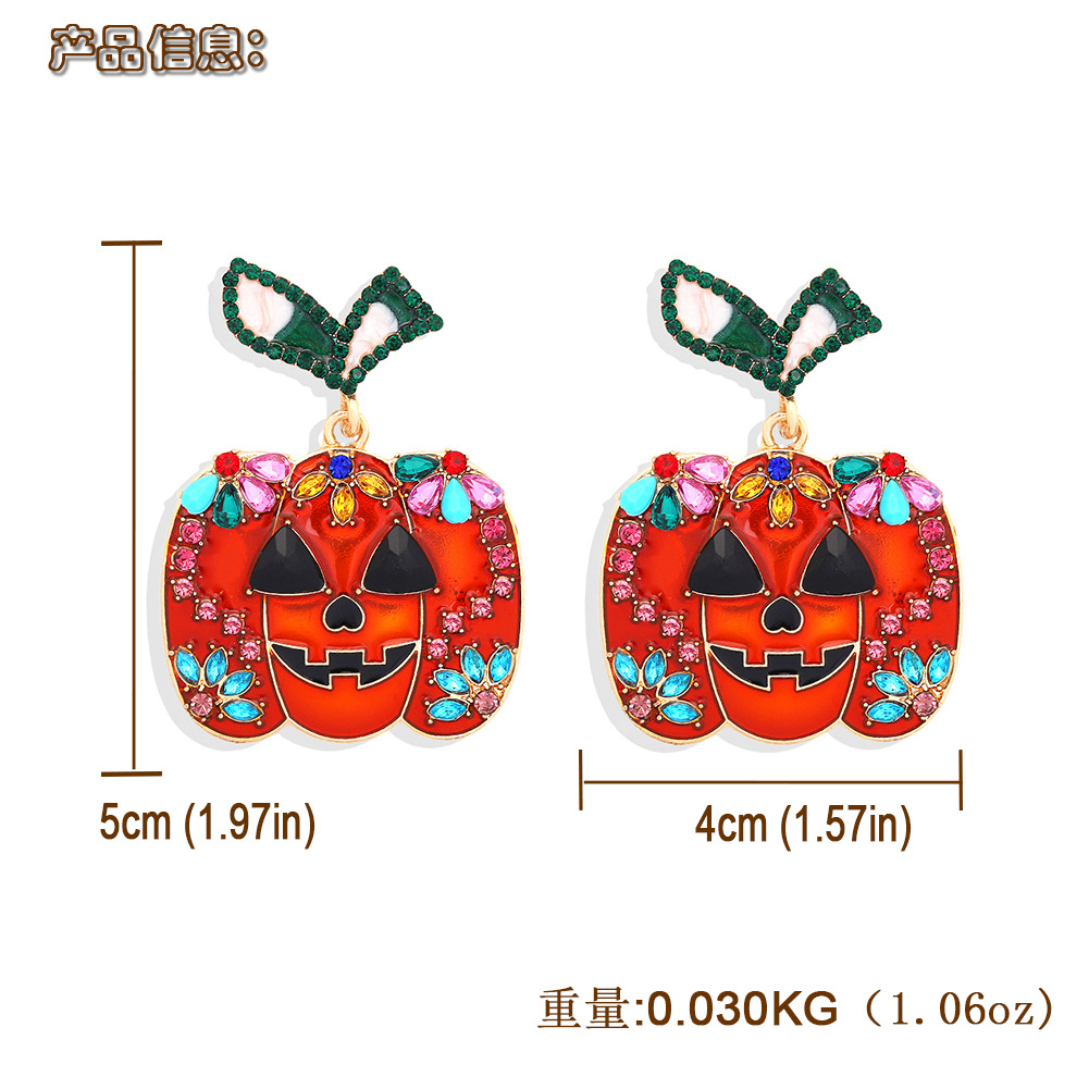 Hot-selling Halloween Pumpkin Pendant Fun Smiley Face Diamond Fashion Stud Boucles D&#39;oreilles display picture 1