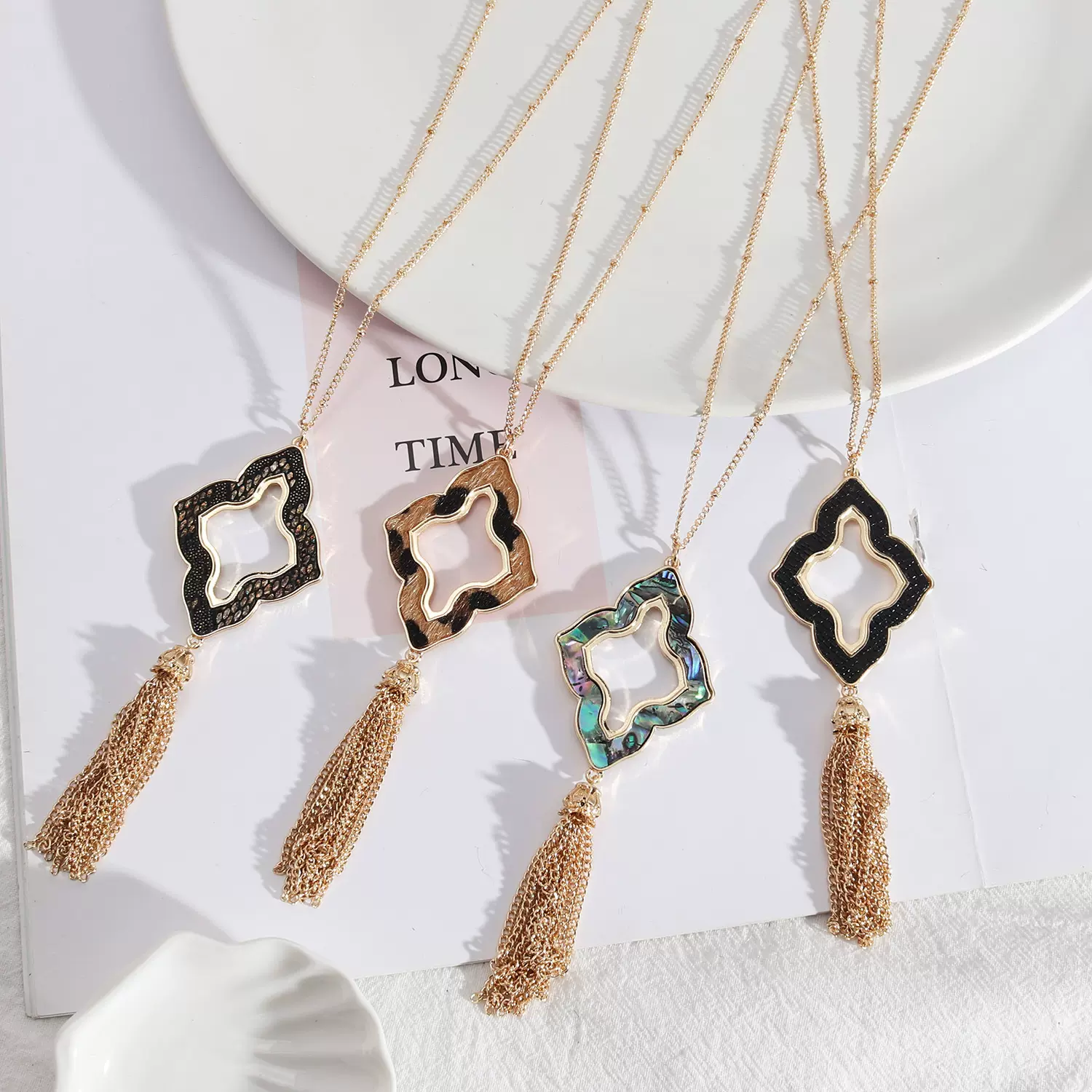 潮流设计 欧美风饰品 时尚个性简约花卉长款流苏百搭项链毛衣链