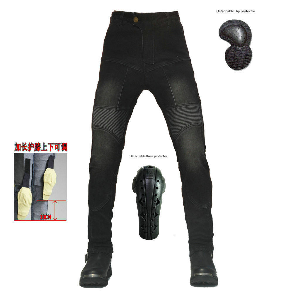Pantalones vaqueros de la motocicleta de los hombres pantalones de montar de la motocicleta de vellón forrado impermeable anti-caída de los pantalones de Kevlar rodilleras arriba y abajo