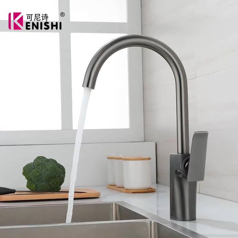 Gun gray kitchen faucet all copper sink faucet hot and cold faucet brushed gold gray vegetable basin faucet Gun gray kitchen faucet all copper sink faucet hot and cold faucet brushed gold gray vegetable basin faucet
