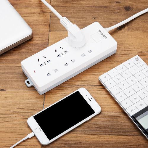 Deli 18256 socket 6-digit wire length 3 meters white plate flame retardant material household electrician plug strip wholesale