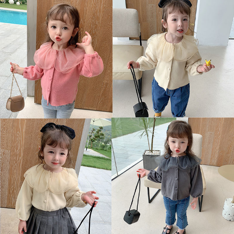 衣邦人2020女童装洋气针织开衫秋装新款蕾丝花边领韩版批发|ru