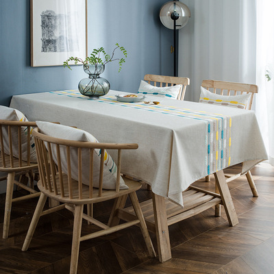 北歐加厚繡花餐桌布防水茶幾台布亞麻桌布清新長方形蓋布簡約布藝