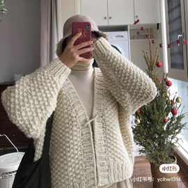 欧美INS纯手工编织宽松秋冬加厚外套毛衣女可定制sweater