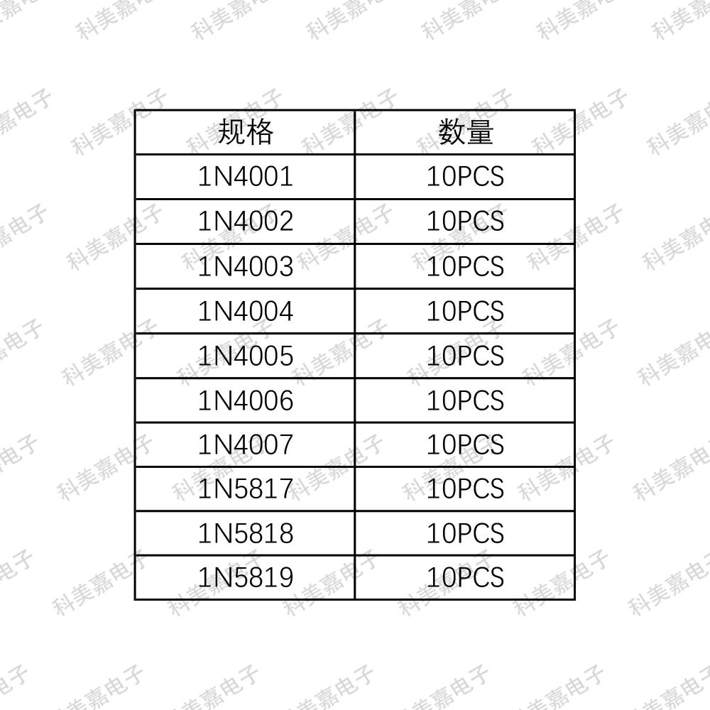 10种型号100只直插整流二极管 大功率1n4007 1N4001-1N5819批发-阿里巴巴