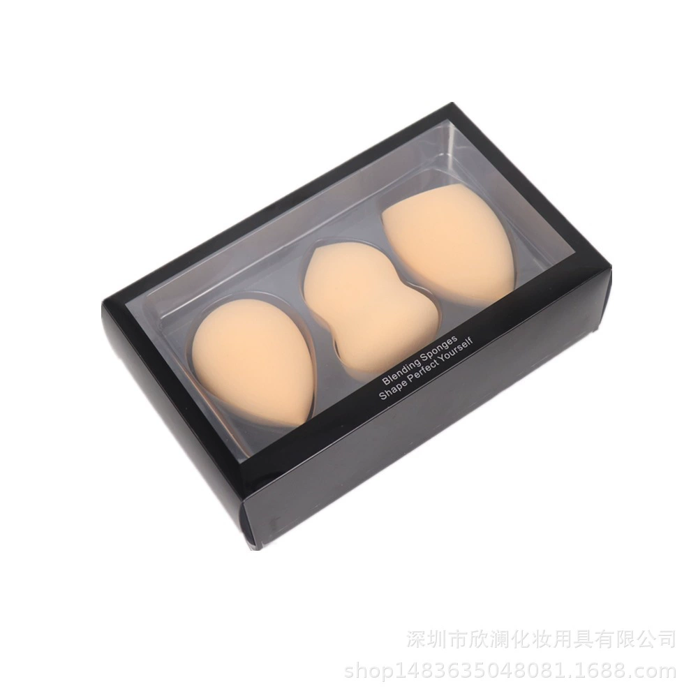 Makeup sponge set, 3-piece water-drop & gourd shapes, non-latex, expands when wet
