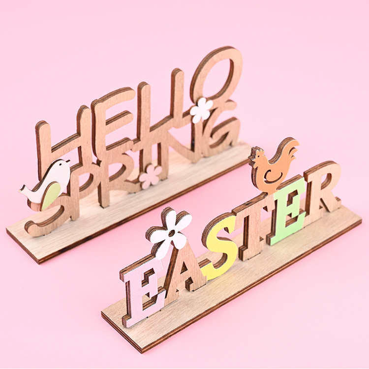 Haobei Easter Wooden Letter Plate Decoration Creative Color Letter Plate Tablecloth Decoration Easter Atmosphere Layout display picture 1