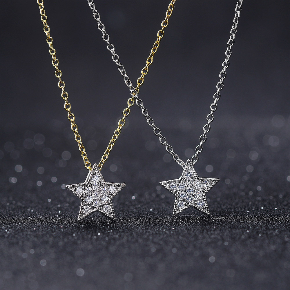 Copper Material Star Pattern Women'S Gender Inlay Design Simple Style Star Copper Inlay Zircon Pendant Necklace