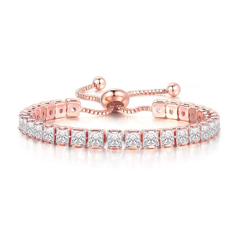 Oboro Moon 4mm Single Row Full Diamond Square Zircon Adjustable Crystal Bracelet Women Amazon Tennis Chain Bracelet Wholesale