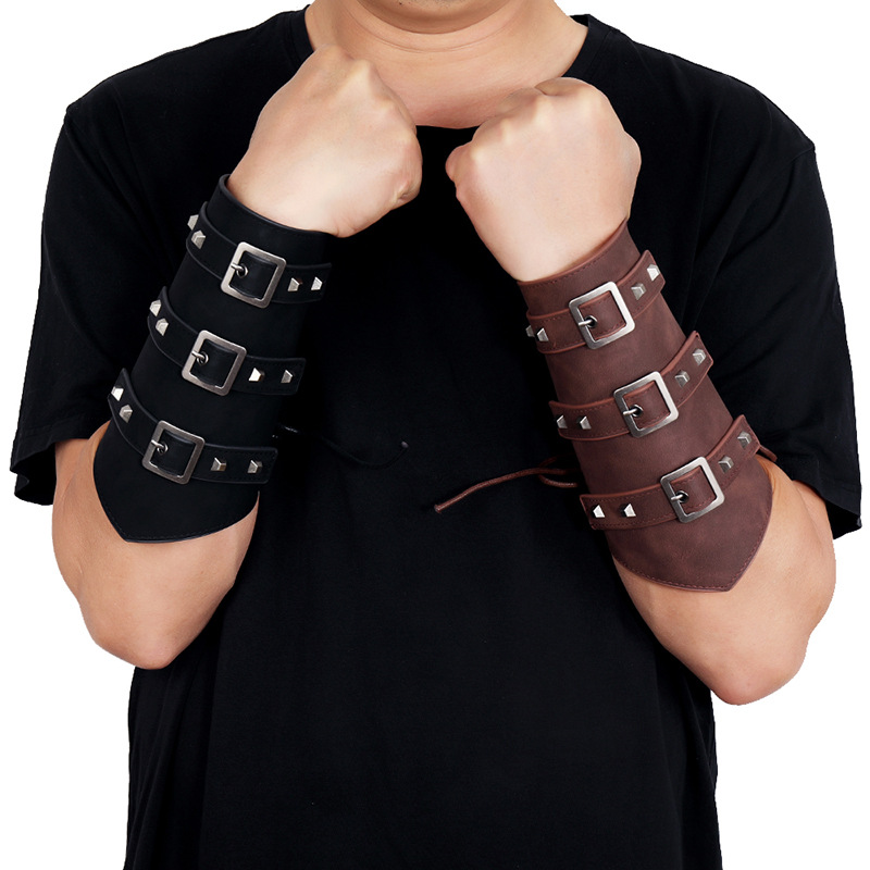 New Exaggerated Men's Leather Wrist Guards Personality Wide Leather Punk Riding Arm Guards display picture 6