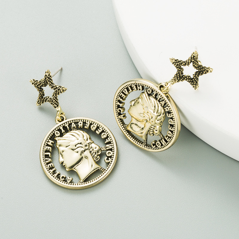 Retro  Creative Hollow Character Head Embossed Earrings display picture 3