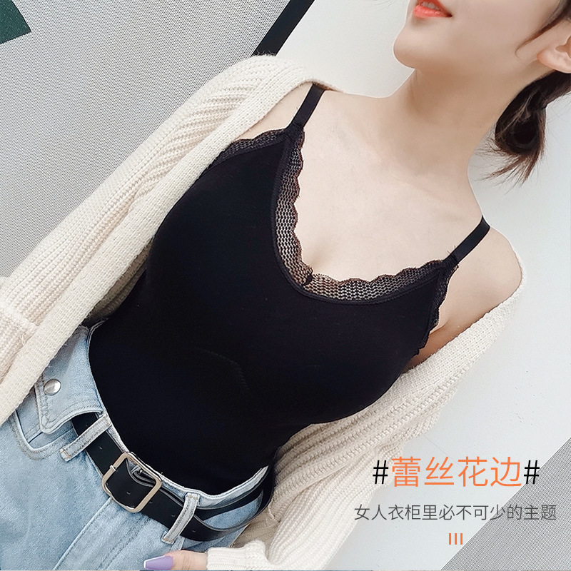 新品无缝保暖衣吊带内衣 毛巾圈带胸垫 秋冬保暖背心马甲女