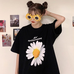 2022 Summer New Daisy Short Sleeve T-shirt for Women, European Style Loose and Slimming Korean Version Half Sleeve Top for Instagram Trendy Women