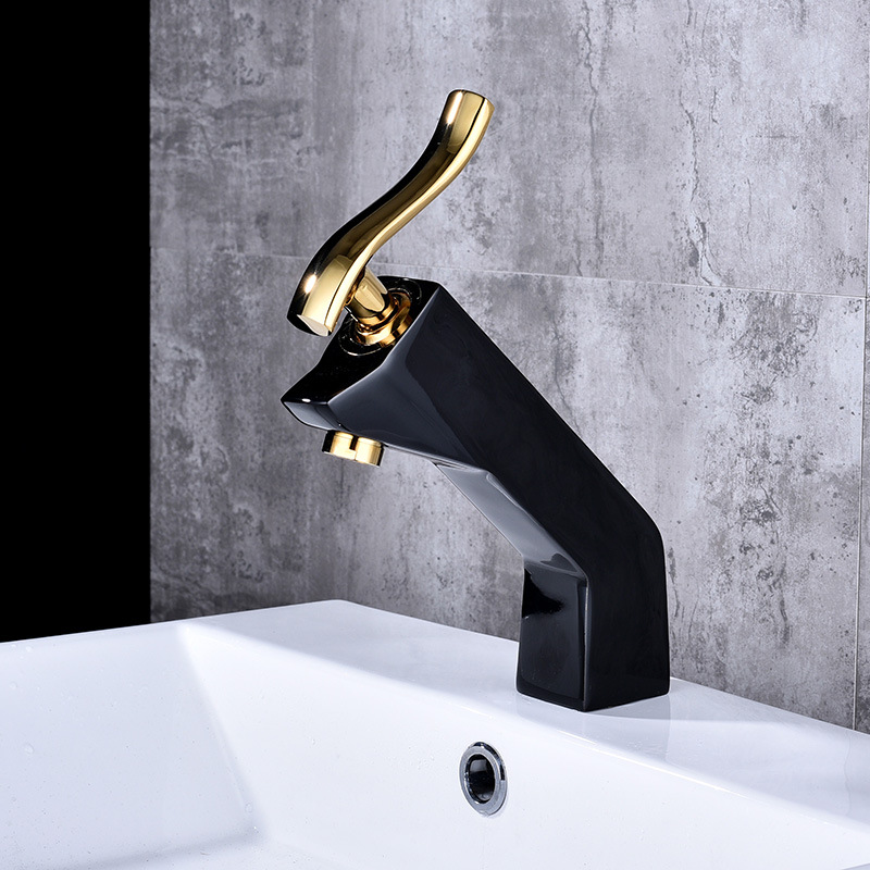 Factory direct sales of European-style matte colored washbasins, hot and cold mixed faucets, thickened all-copper main body bathroom cabinet faucets details Picture