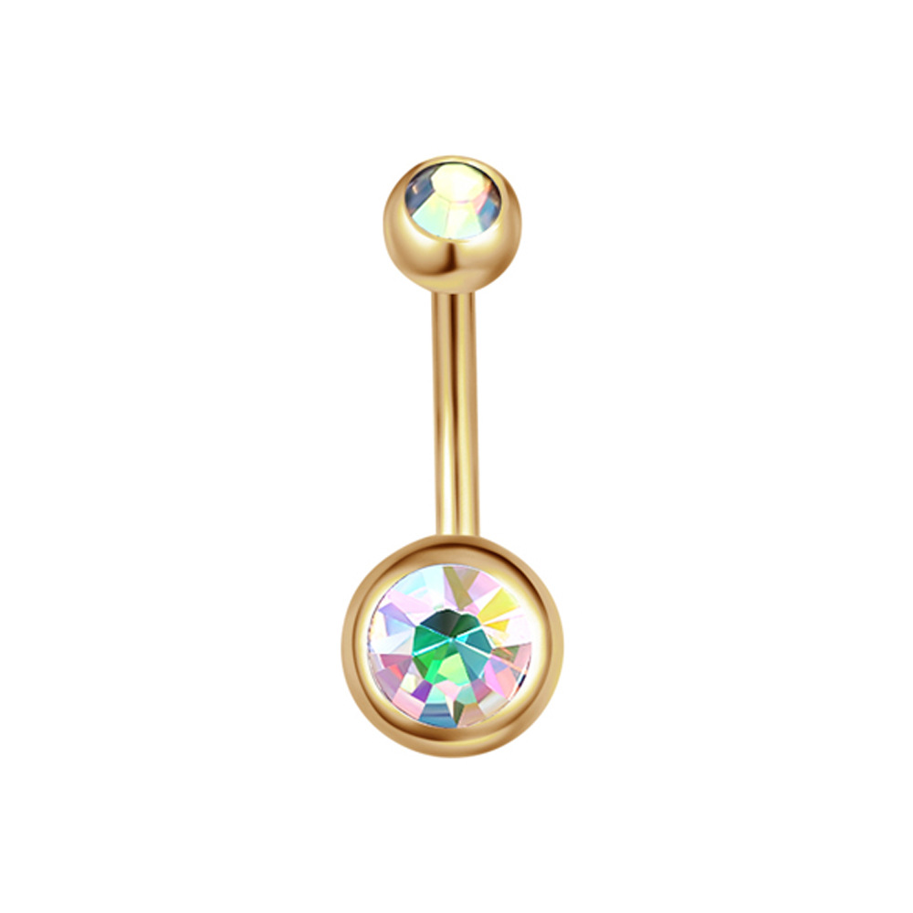 Gold Double White CZ Flower Belly Button Ring Stainless Steel Navel Jewelry detail image 15