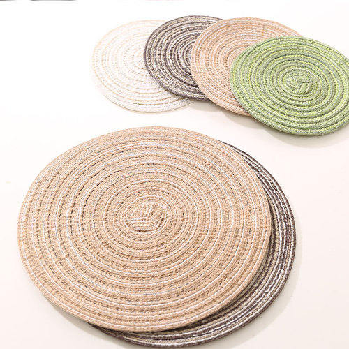 Japanese handmade ramie round placemats, threaded thickened table mats, creative woven coasters and bowl mats, Western food insulation mats
